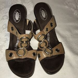 Dr Scholls shoes wedge sandals heels tan Sz 9M FIRM on PRICE